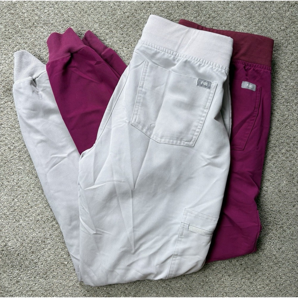 Lot Of 2 Figs XS Zamora Jogger Scrub Pants Magenta Slate Pink Gray Discontinued